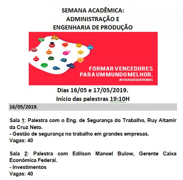 SEMANA ACADÊMICA:  ADMINISTRAÇÃO E ENGENHARIA DE PRODUÇÃO