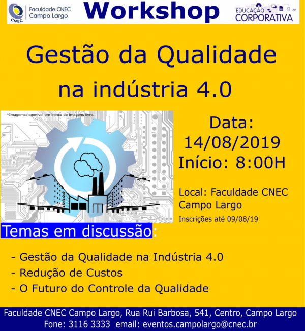 WORKSHOP GESTÃO DA QUALIDADE NA INDÚSTRIA 4.0