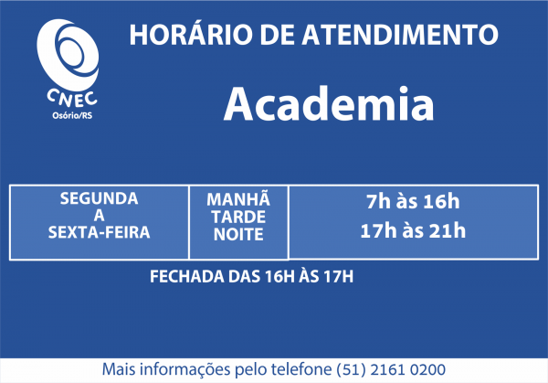 Mudança horário da Academia