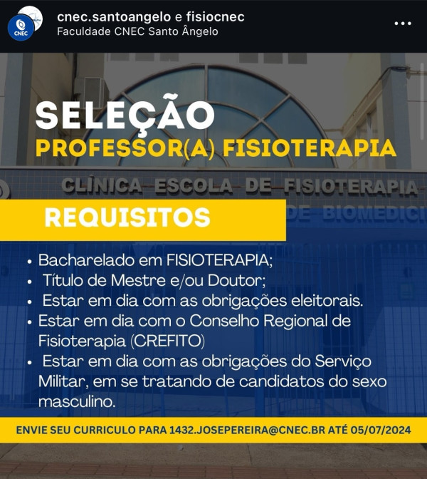 Edital DIR. 002-2024 CONTRATAÇÃO PROFESSOR CURSO FISIOTERAPIA